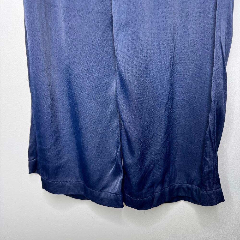 Donni Silky Simple Pants Navy Satin Wide Leg Elastic Waist Size XS - Picture 8 of 12